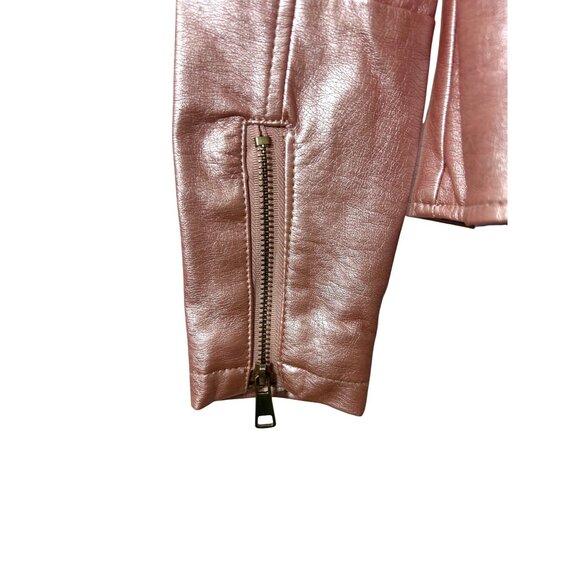 Ci Sono Kids Girl Moto Biker Jacket 8 Metallic Pink Faux Leather Zipper Pockets - Picture 9 of 14
